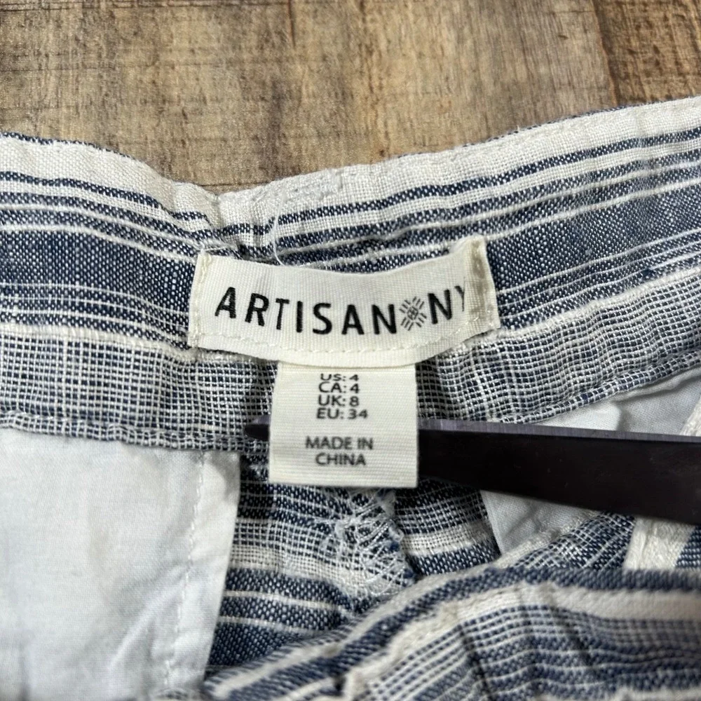 Artisan NY Womens Blue White Striped Linen Shorts 4 Casual Summer Coastal Resort